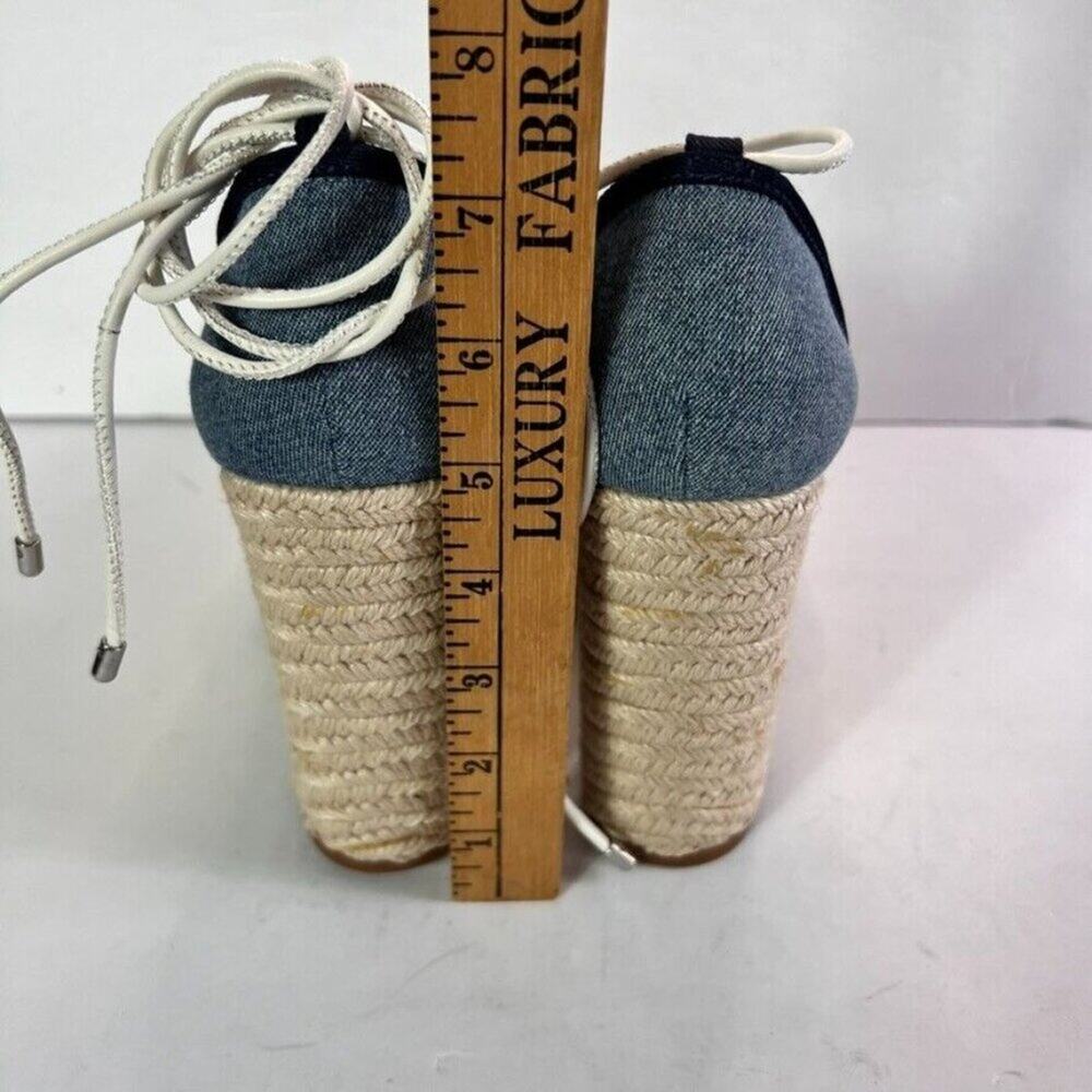 Gianni Bini Sandals Platform Wedges Women 7 Blue Denim Mesh Espadrille Gladiator - Picture 3 of 13